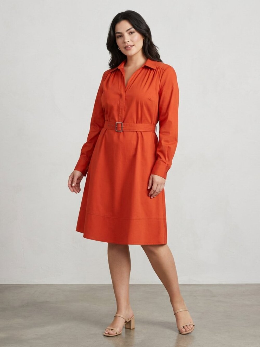 Calvin Klein V-Neck Long-Sleeve A-Line Dress NWT Orange Size 10 Midi